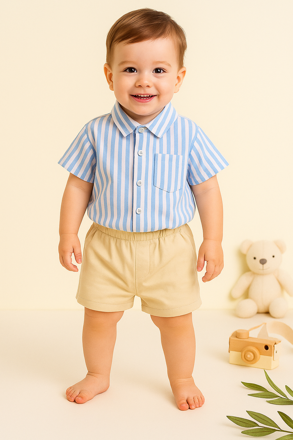 Toddler Boys’ Strip Printed Shirt and Black Pants Set