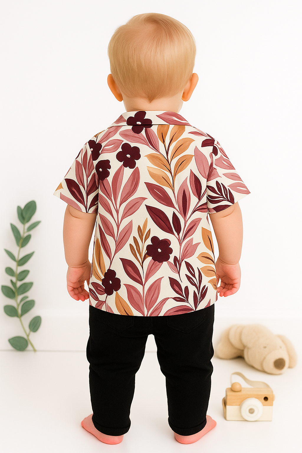 Baby Boy Floral Shirt and Black Pants Set