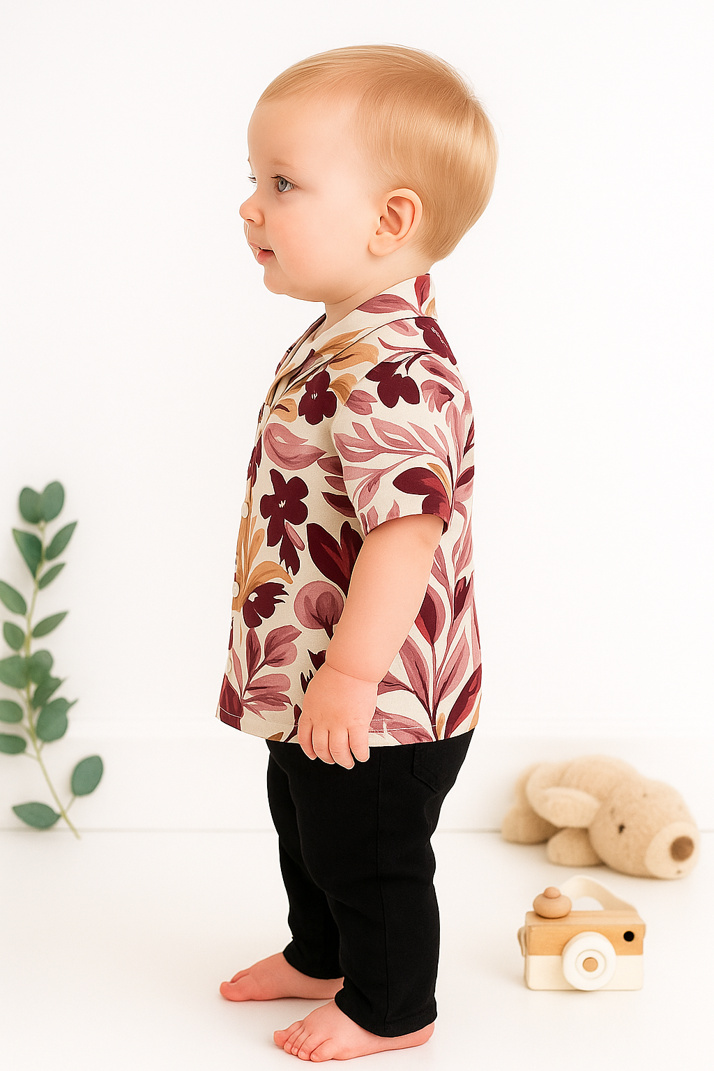 Baby Boy Floral Shirt and Black Pants Set