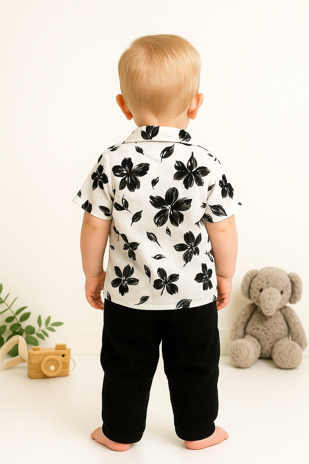 Short Sleeve Button Shirt with Pants for Toddlers
