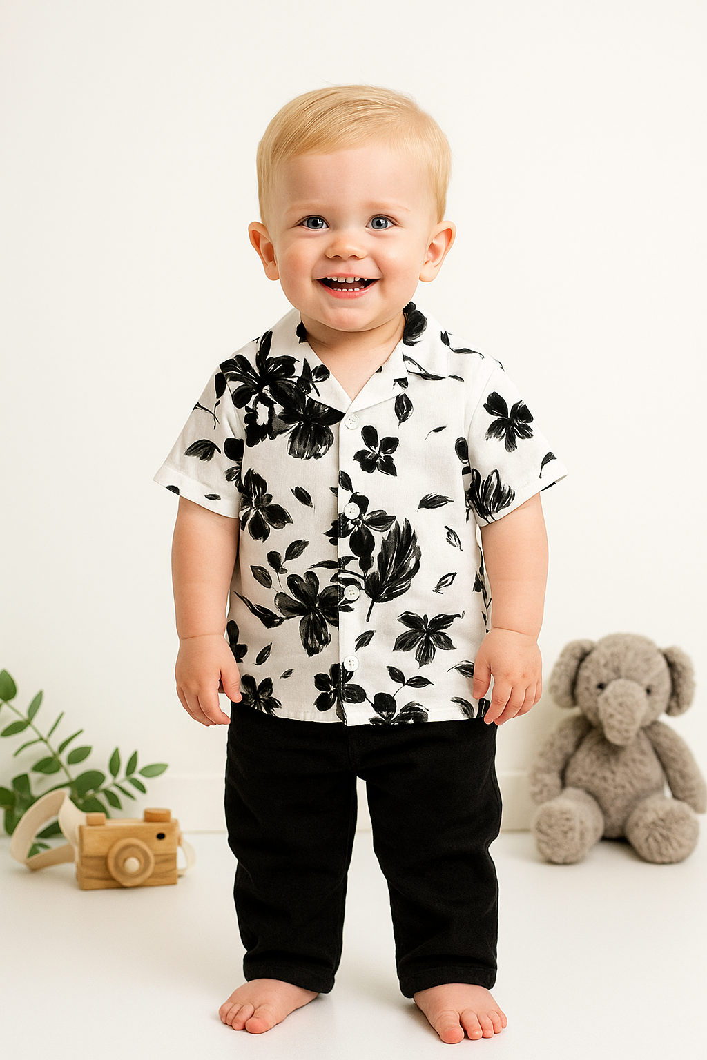 Short Sleeve Button Shirt with Pants for Toddlers